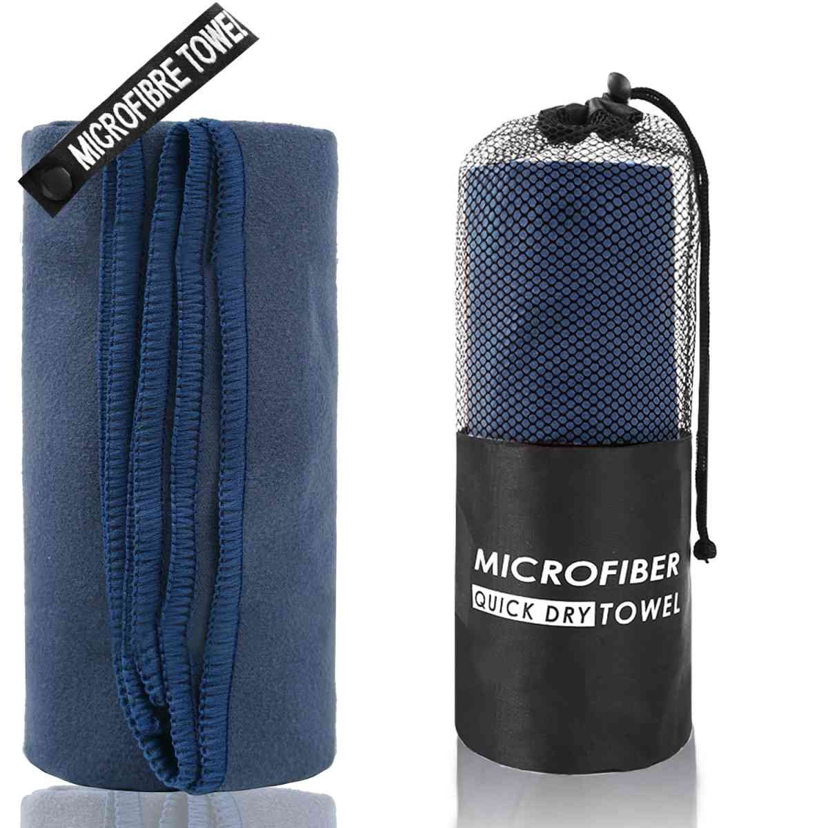 2-Piece Navy Blue Quick-Dry Microfiber Sports Towel with Travel Case - Compact & Absorbent for Gym, Swimming & Camping