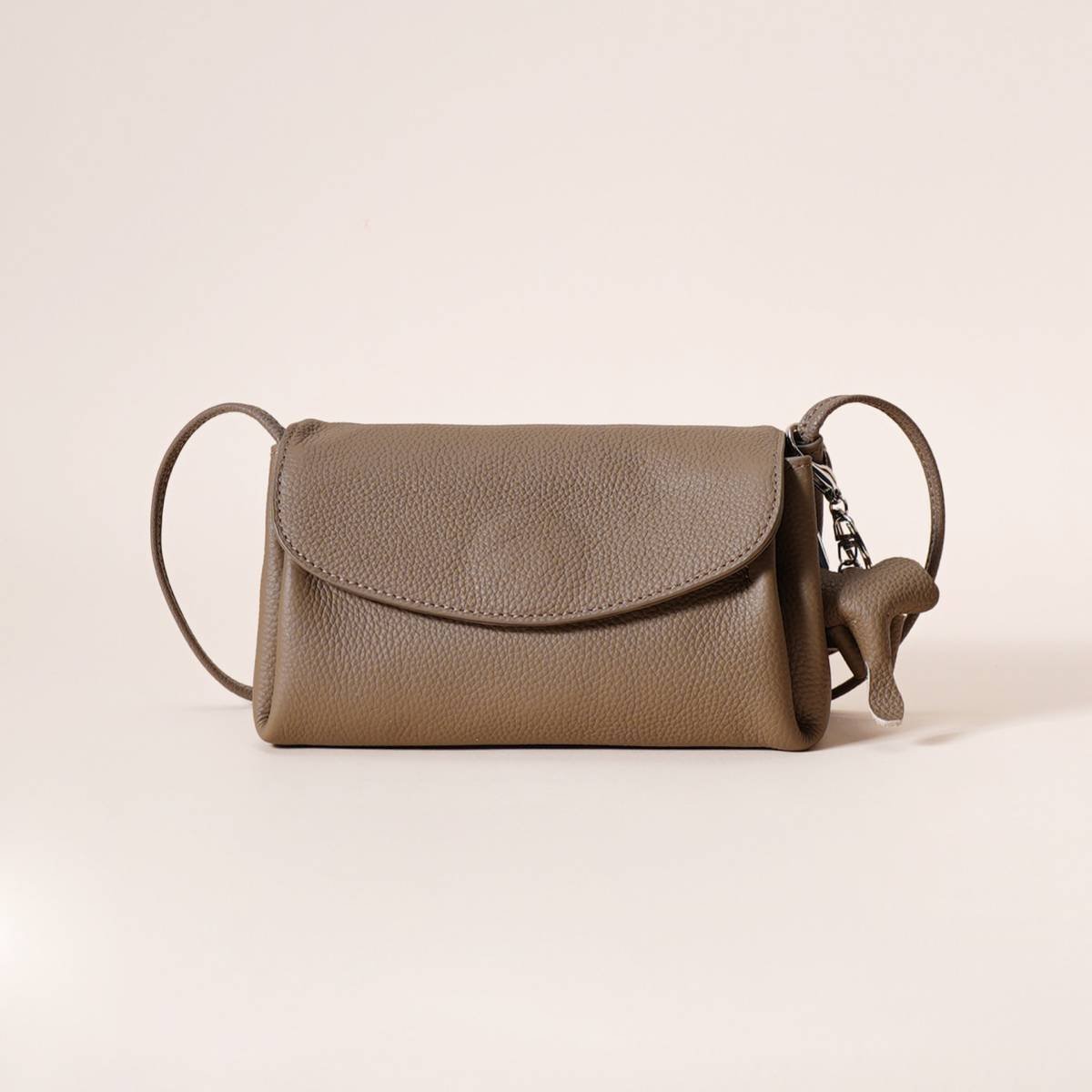 Genuine Leather Flap Crossbody Bag with Elephant Charm - Compact & Stylish Shoulder Purse(Dark gray)