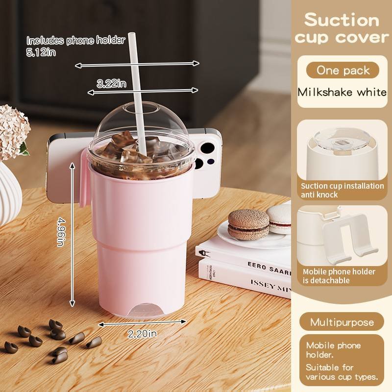Multi-Purpose Anti-Spill Cup Holder with Suction Base & Detachable Phone Stand(pink)