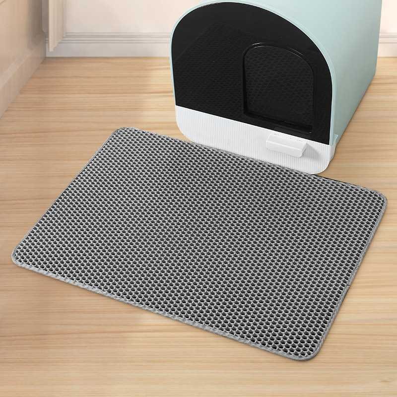 Grey Large Double-Layer Cat Litter Trapping Mat - Waterproof EVA Honeycomb Design for Scatter Control (45cm x 60cm)