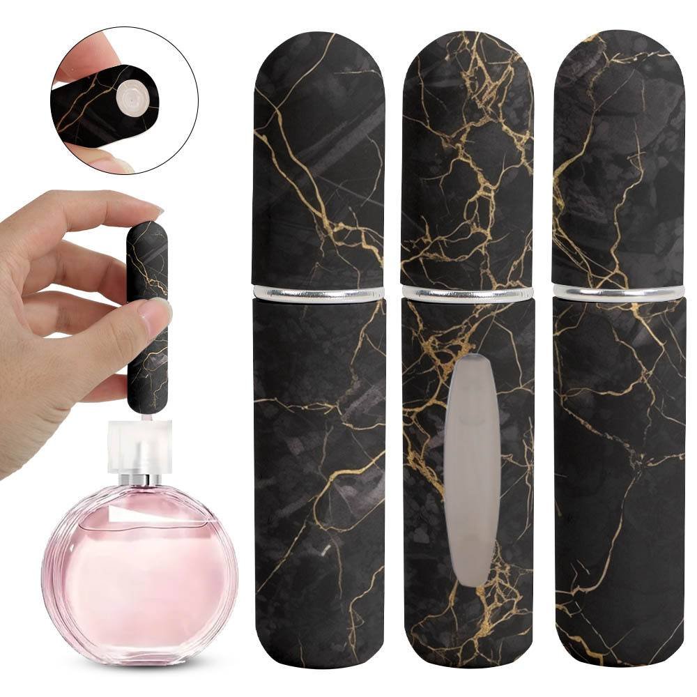 Black Chic Marble Travel Perfume Atomizer Set (3-Pack) - 5ml Leakproof Bottom-Fill Spray Bottles