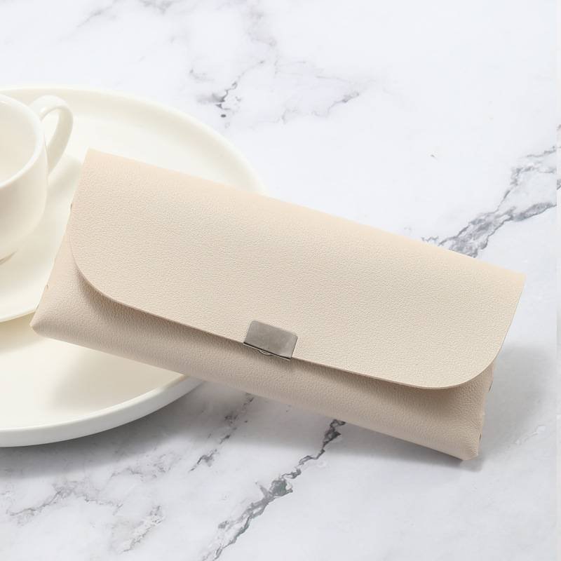 Beige Sleek PU Leather Eyeglass Pouch Set (3-Pack) - Slim Protective Case for Sunglasses