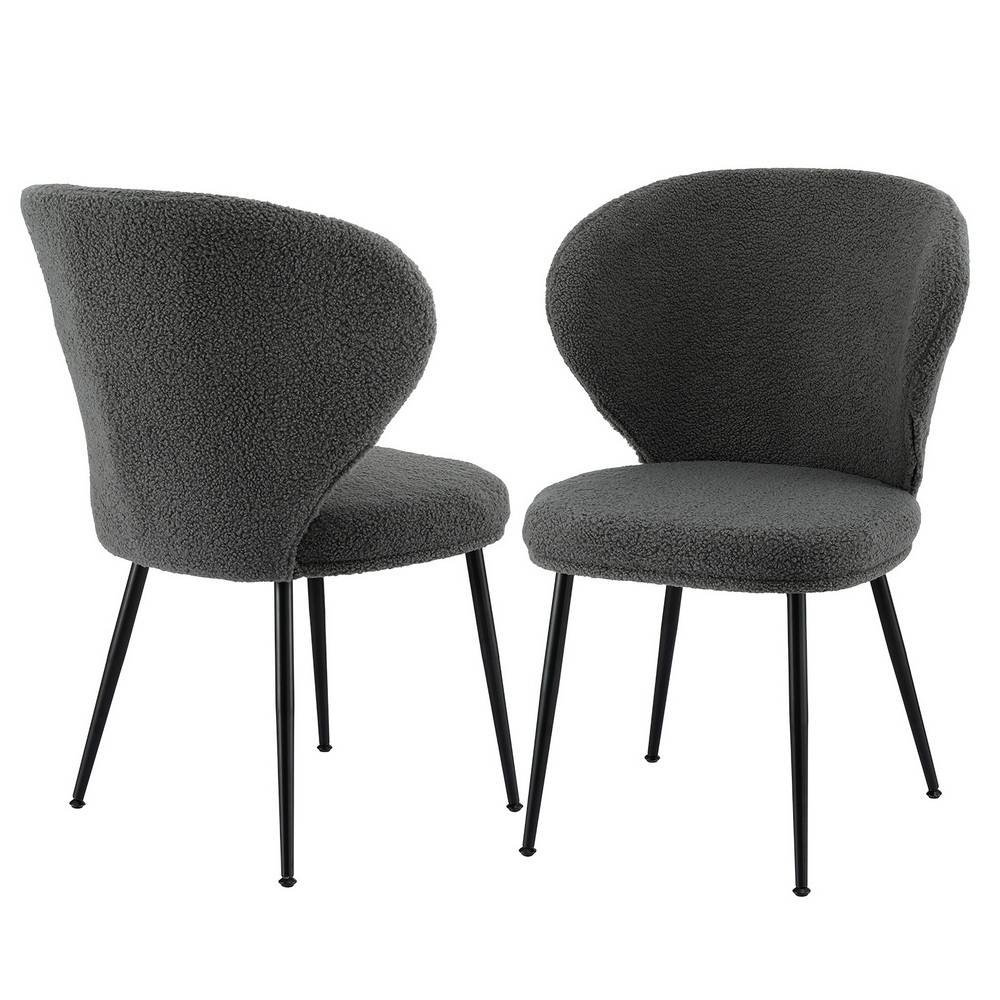 Artiss 2x Dining Chairs Sherpa Boucle Wing Back Grey
