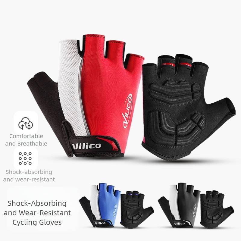 Size XL Red Padded Half-Finger Cycling Gloves - Breathable Shock-Absorbing Workout Gloves for Gym & Fitness