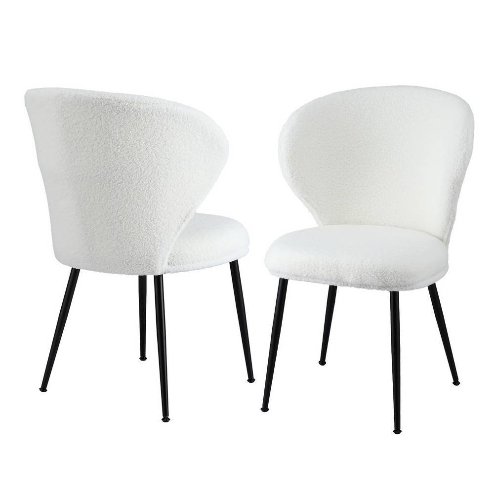 Artiss 2x Dining Chairs Sherpa Boucle Wing Back White