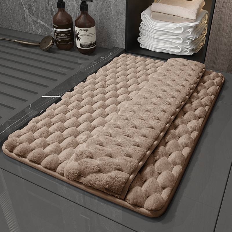 Luxury Plush Memory Foam Bath Mat with Foot Drying Panel - Super Absorbent & Non-Slip Bathroom Rug(Checkered brown)