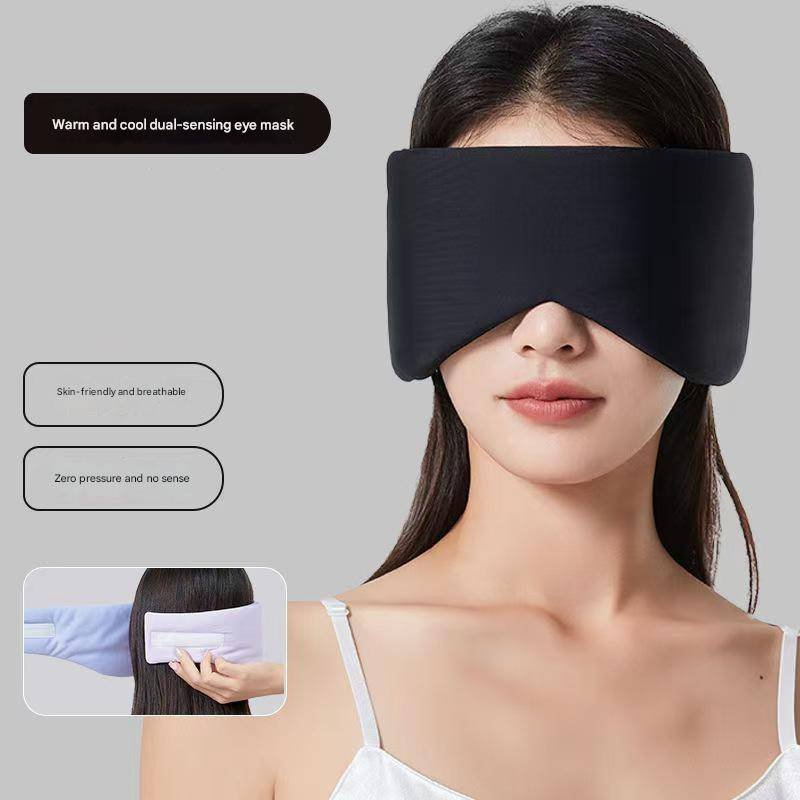 Black Reversible All-Season Sleep Mask - Cooling & Warming with Sound Muffling Ear Covers Function