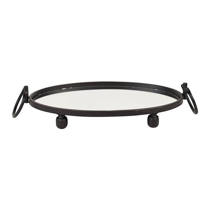 Eliza Mirror Tray with Handles - Oval - Black