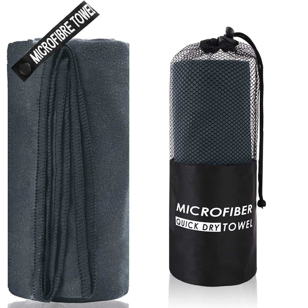 2-Piece Dark Grey Quick-Dry Microfiber Sports Towel with Travel Case - Compact & Absorbent for Gym, Swimming & Camping