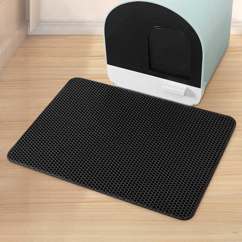 Black Large Double-Layer Cat Litter Trapping Mat - Waterproof EVA Honeycomb Design for Scatter Control (45cm x 60cm)