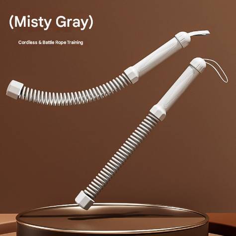 Grey Heavy Cordless Battle Rope - Portable Weighted Fitness Rope for Home Gym Strength & Cardio Training