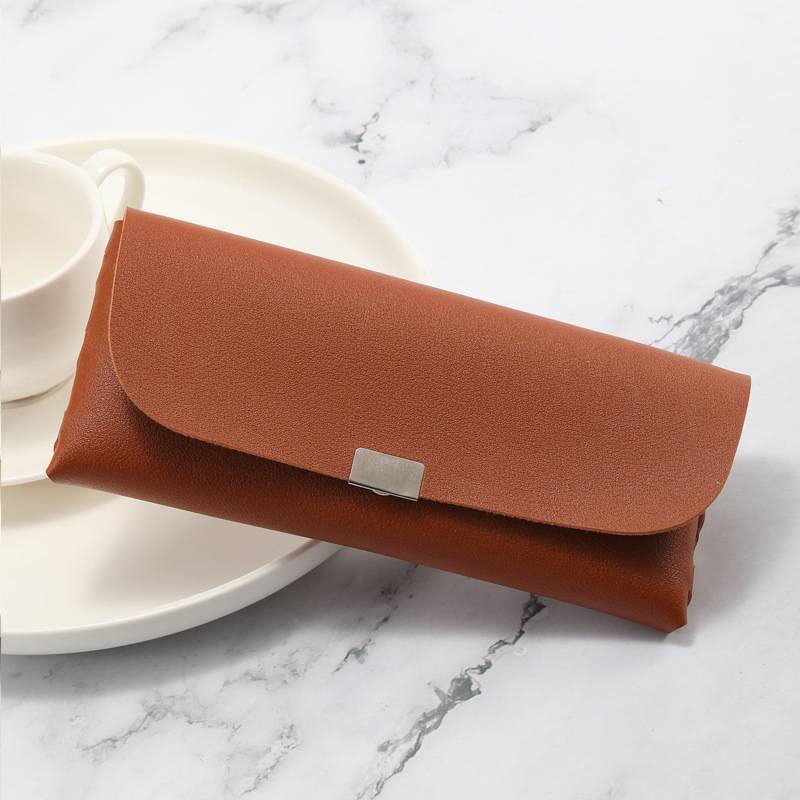 Brown Sleek PU Leather Eyeglass Pouch Set (3-Pack) - Slim Protective Case for Sunglasses