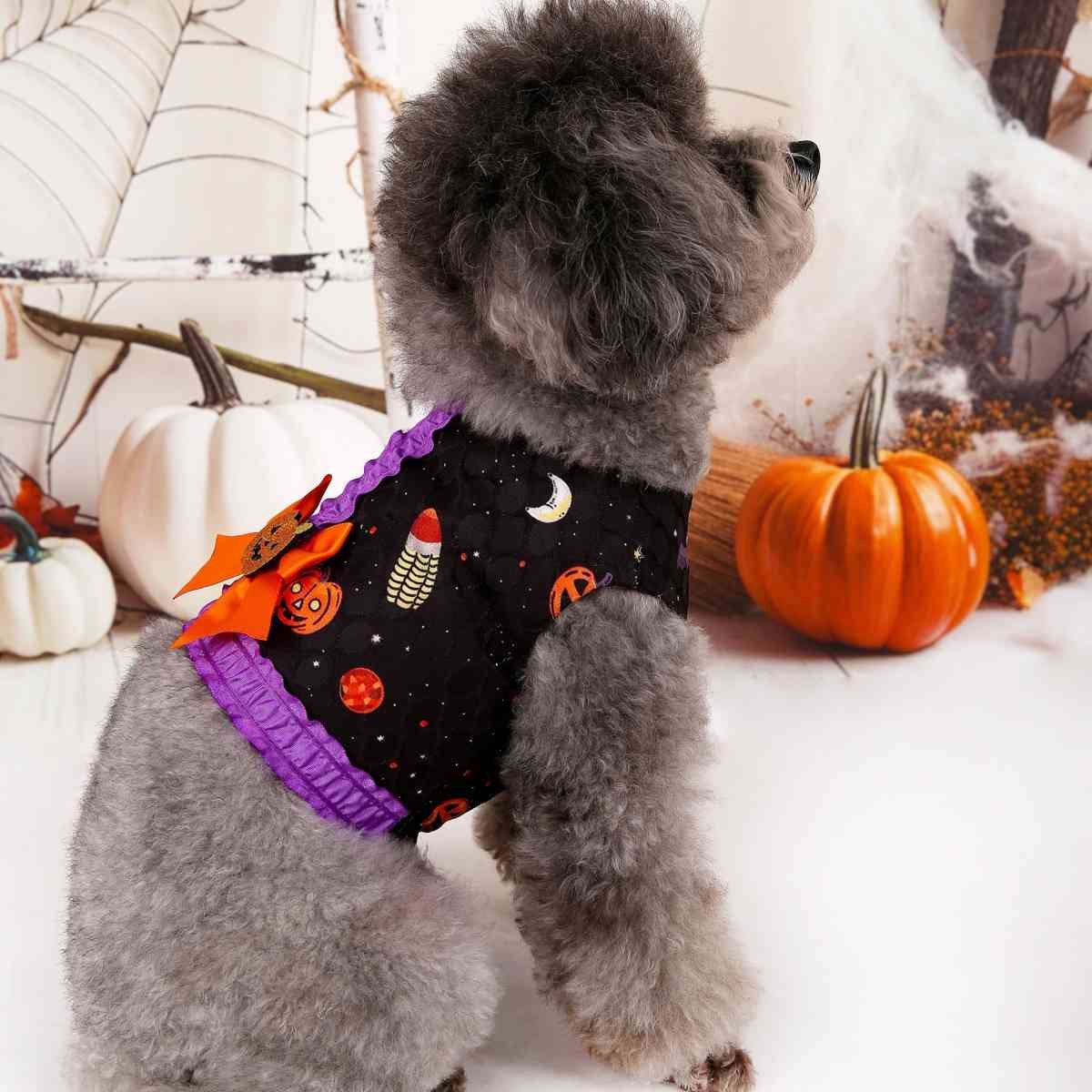 S Halloween Pumpkin Dog Harness Dress - Festive Costume Vest with Leash Ring for Small Dogs