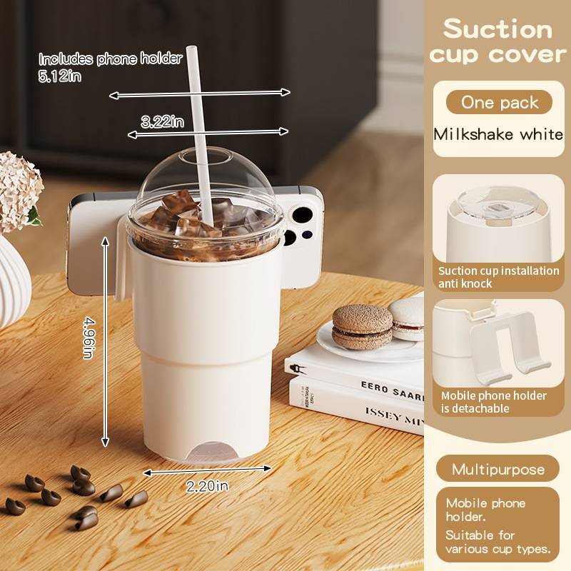 Multi-Purpose Anti-Spill Cup Holder with Suction Base & Detachable Phone Stand(white)