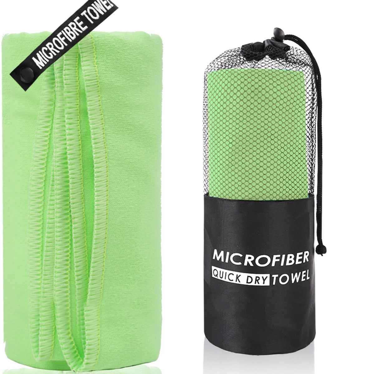 2-Piece Light Green Quick-Dry Microfiber Sports Towel with Travel Case - Compact & Absorbent for Gym, Swimming & Camping