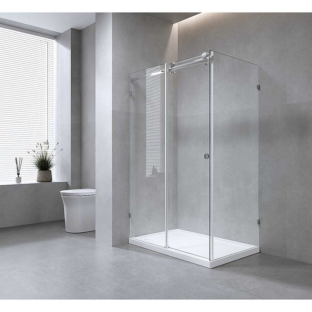 130x90cm Frameless Glass Sliding Corner Shower with Gunmetal Rail and Hardware