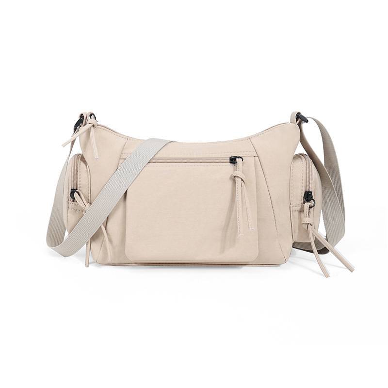 Beige Chic Lightweight Multi-Pocket Oxford Crossbody Bag - Waterproof Retro Shoulder Bag for Women