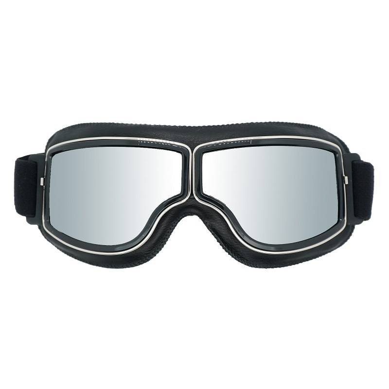 Retro Motorcycle Goggles - Windproof, UV400 Protection, Anti-Impact PC Lenses with Leather Frame(Black leather silver lens)
