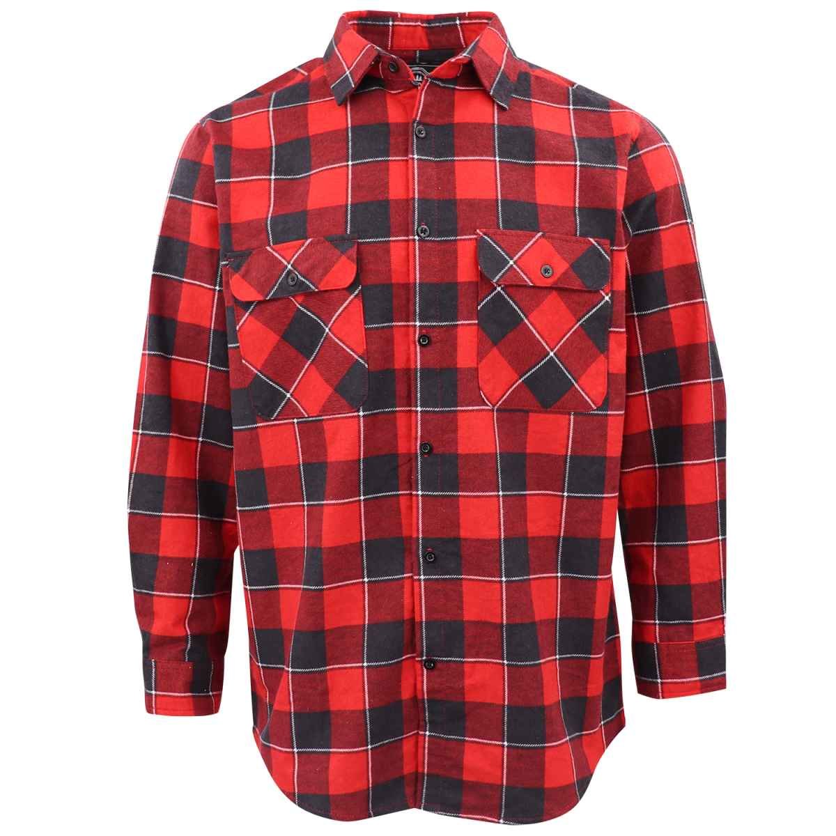 Men's 100% Cotton Flannelette Shirt Long Sleeve Plaid Check Flannel w Pockets, Lumberjack Red Buffalo Plaid, 2XL
