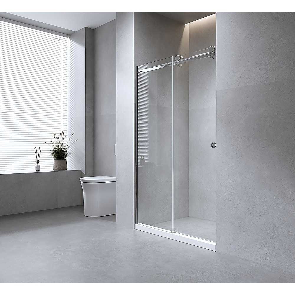 140cm Frameless Glass Sliding Shower Door with Gunmetal Rail and Hardware