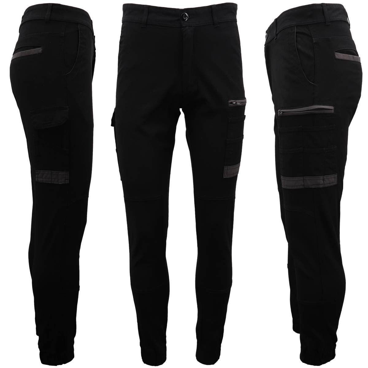Men's Cargo Cotton Drill Work Pants UPF 50+ 13 Pockets Tradies Workwear Trousers, Black, 40