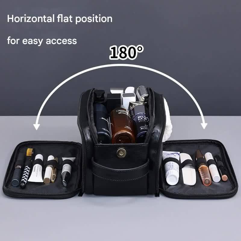 Large Capacity PU Leather Toiletry Bag - Multi-Compartment Dopp Kit & Cosmetic Organizer(black)