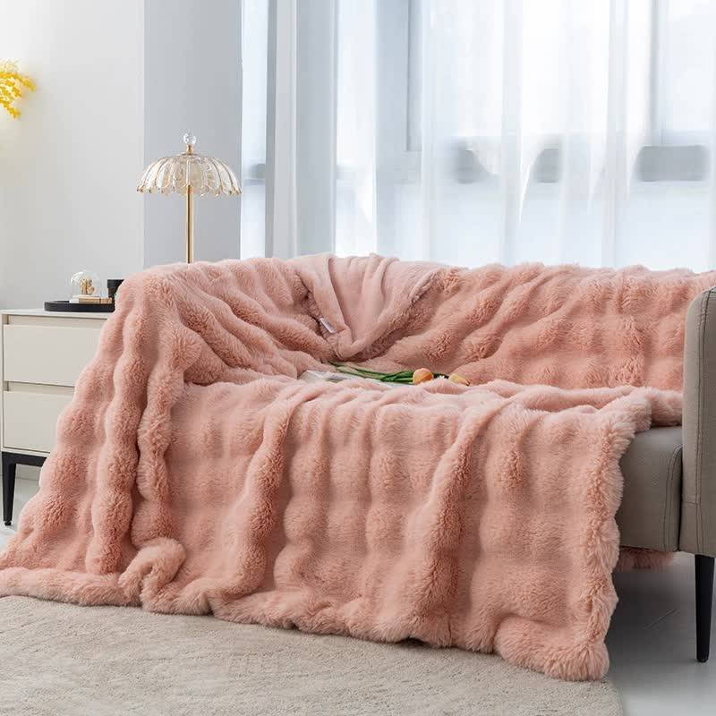 Pink 130*160cm Plush Toscana Rabbit Hair Throw Blanket - Soft Flannel Fleece for All Seasons, Perfect for Couch & Bed