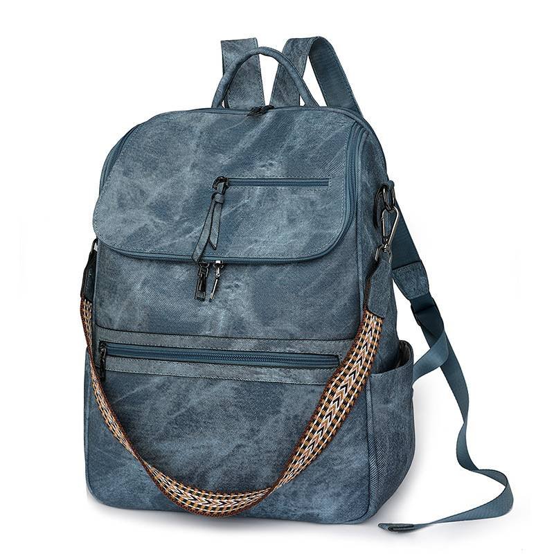Blue Stylish Anti-Theft Backpack for Women - Vintage PU Leather Convertible Rucksack & Shoulder Bag