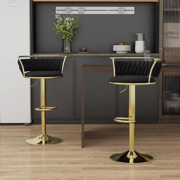 SERENITà Golden Swivel Upholstered Velvet Adjustable Height Counter Stool with Metal Frame Black (Set of 2)