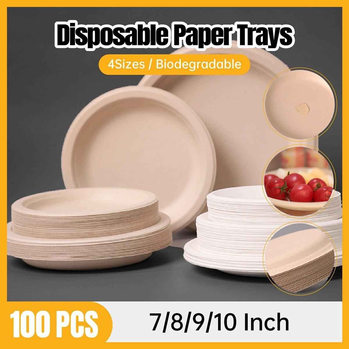100x Biodegradable Sugarcane Paper Trays - Eco-Friendly & Durable for  Food - 7inches-100pcs