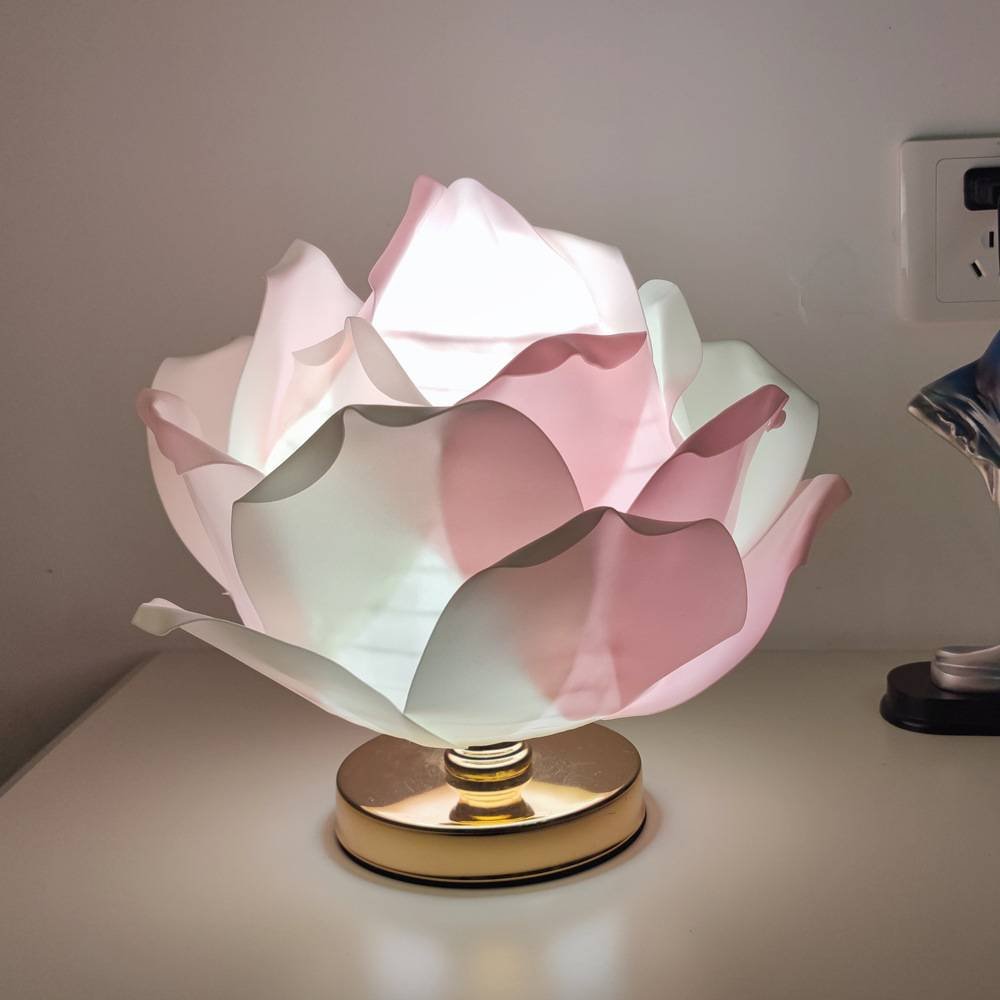 Pink and White Elegant Lotus Flower Table Lamp - Decorative Bedside Night Light for Bedroom Ambiance