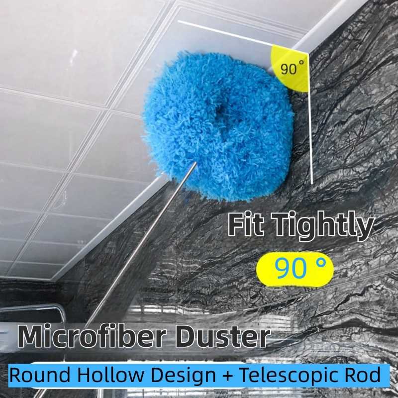 2-Pack Blue Telescopic Electrostatic Duster with 360° Hollow Ring Design - Fan Blade Cleaner, High Reach Dust Removal, Multi-Purpose