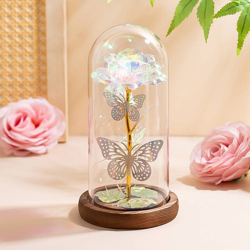 White & Silver Butterfly Flower Lamp - Decorative LED Table Lamp for Home Ambiance