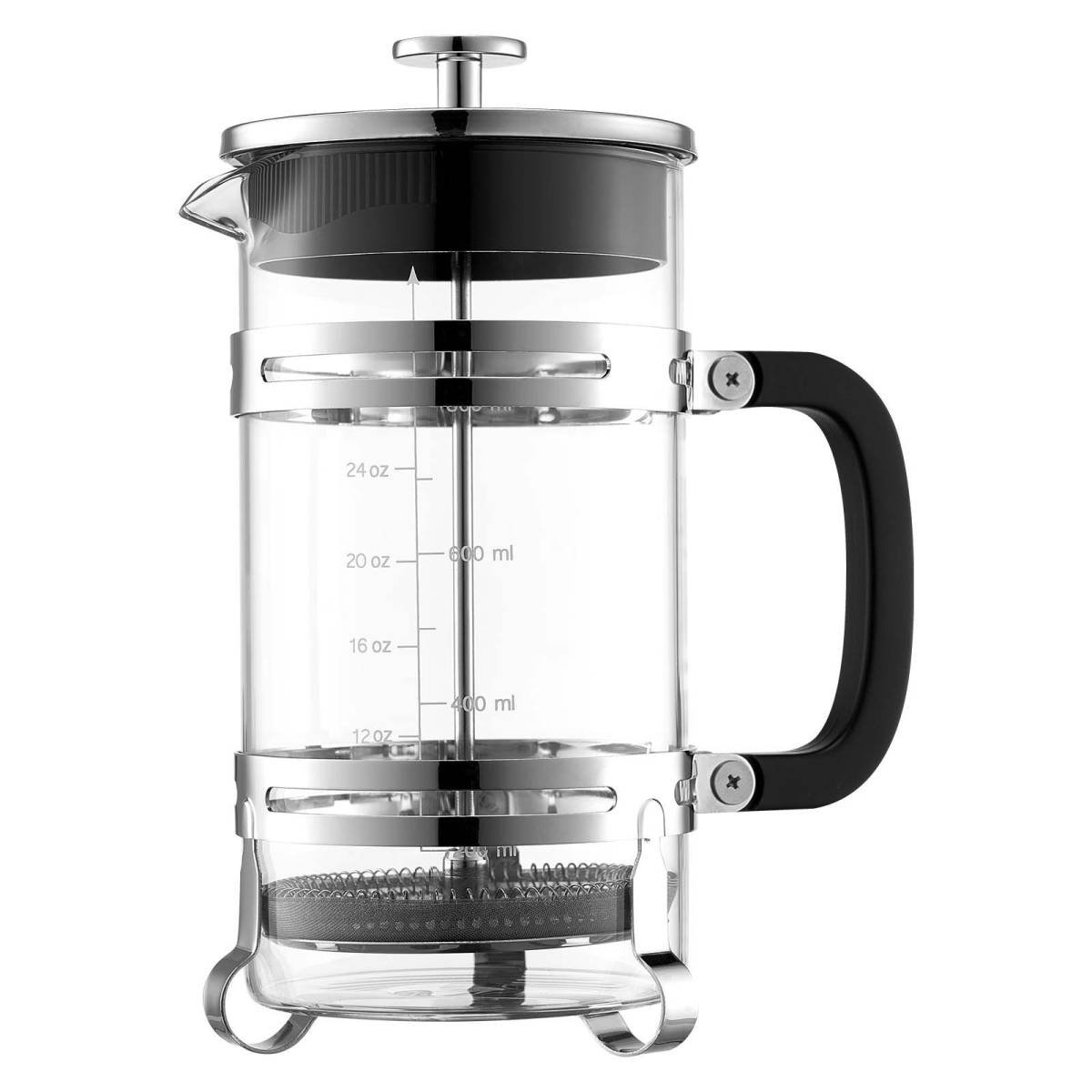 VEVOR French Press Coffee Maker, 1 Liter Borosilicate Glass Coffee Press Tea Maker with Stainless Steel Filter, Large Glass French Presses Cold Brew for Camping Travel Home Kitchen, Silver