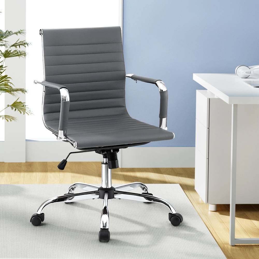 Artiss Office Chair Conference Chairs PU Leather Mid Back Grey