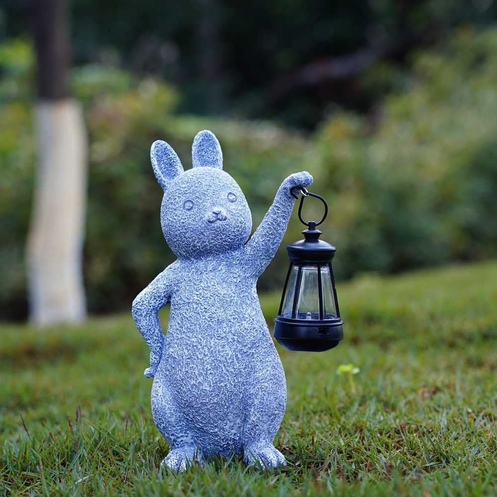 Solar-Powered Rabbit Statue with LED Lantern - Cute Garden & Lawn Decoration