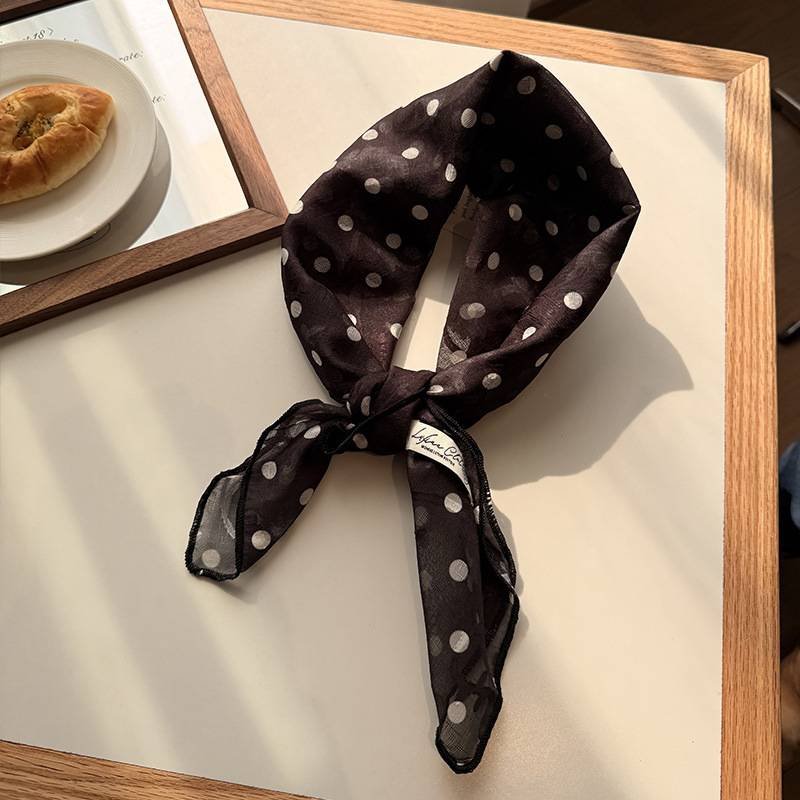Style 4 Black Versatile Patterned Square Scarf | 65x65cm Lightweight Polyester Neckerchief Headband | Vintage Polka Dot & Floral