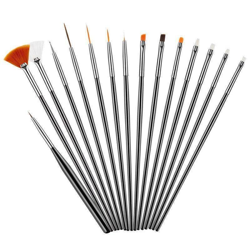 Nail Art Design Brushes Dotting Pen Tool Set Painting Uv Gel Drawing Brush 15Pcs - Black
