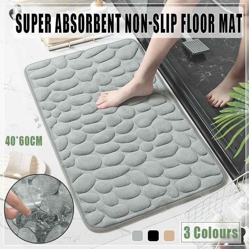 40x60cm Non-Slip Memory Foam Bath Mat Super Absorbent Floor Rug for Bathroom Use - Black