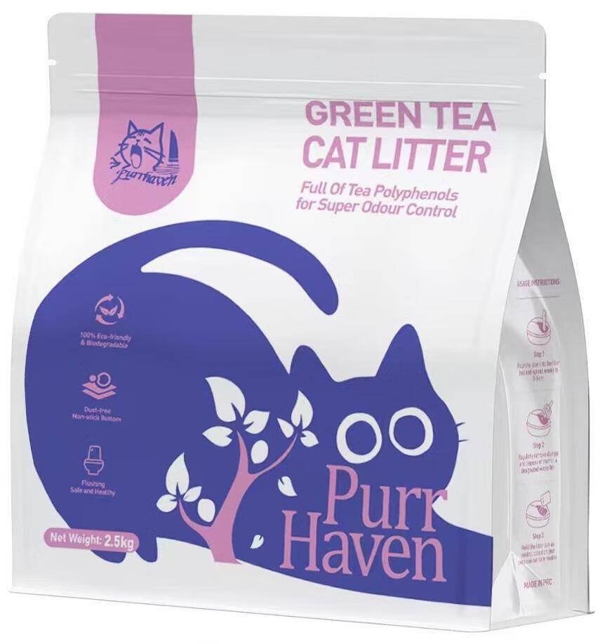 Purr Haven Green Tea Cat Litter | 10 Carton | 6 Packs Per Carton | 2.5kg Per Pack
