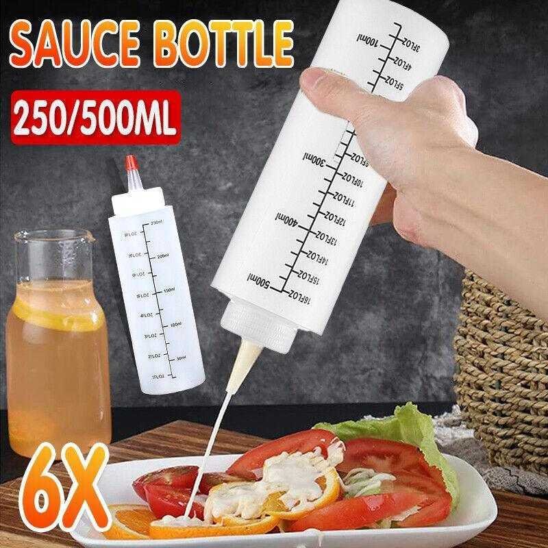 Squeeze Condiment Dispenser Bottles 250ml 500ml Sauce Craft Use Set of 6 - 250ML