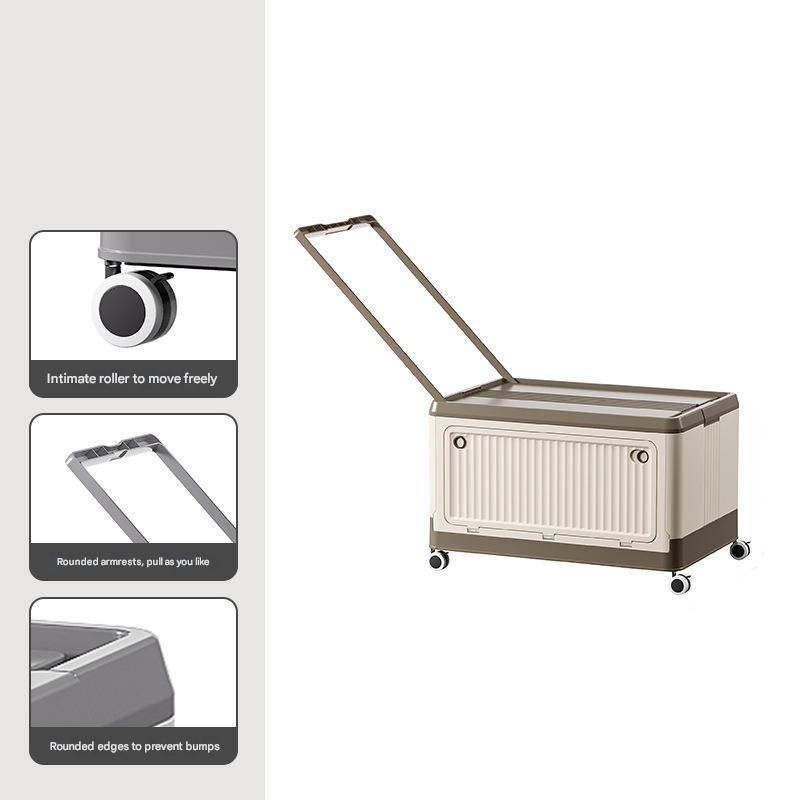 Size S Brown Collapsible Storage Box with Wheels and Telescopic Handle - Stackable Folding Crate for Car & Home