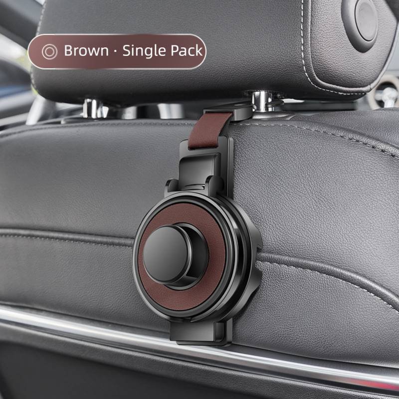 Brown 3-in-1 Car Headrest Organizer Hook