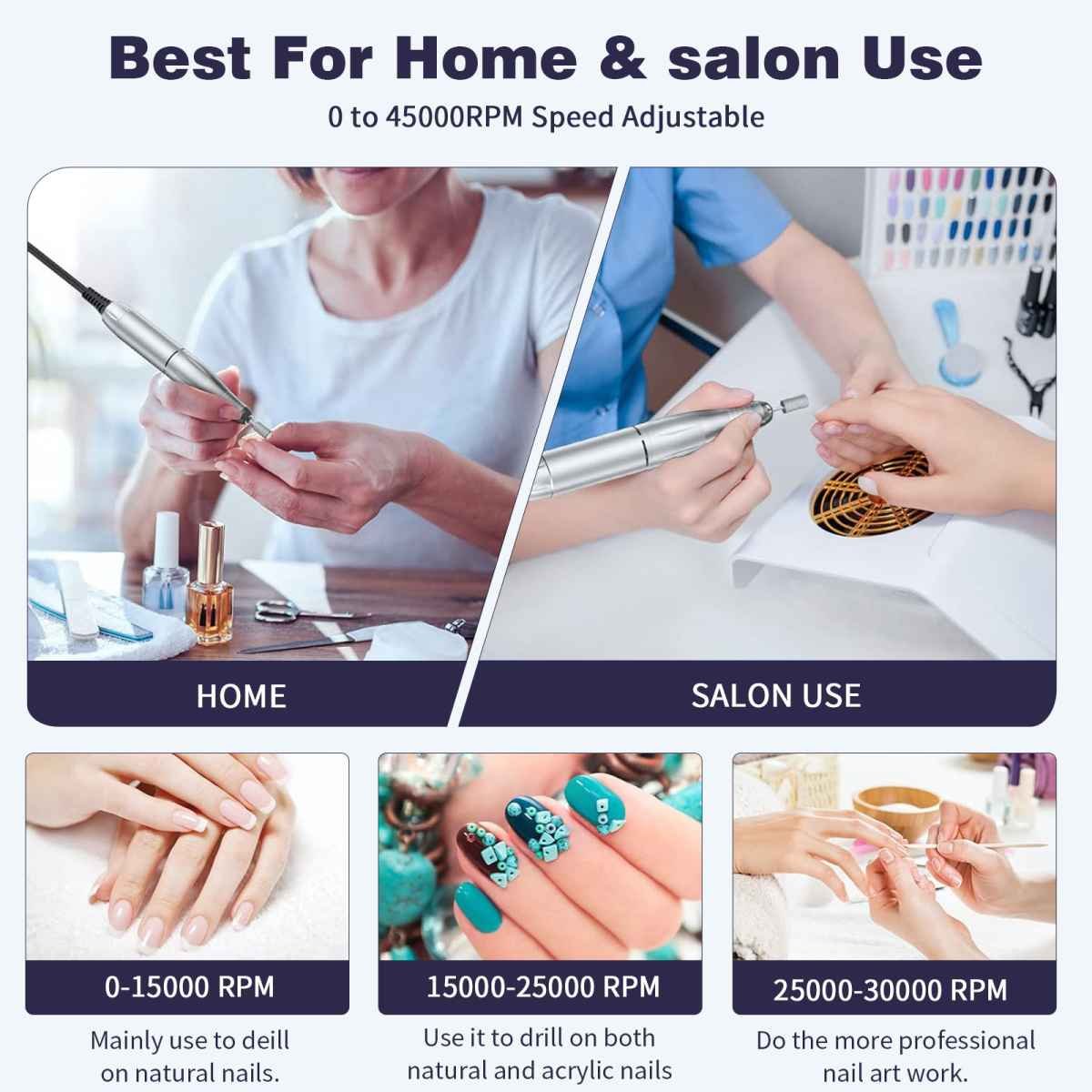 Pink+Blue Portable Electric Nail Drill - Rechargeable, Adjustable Speed, Low Vibration