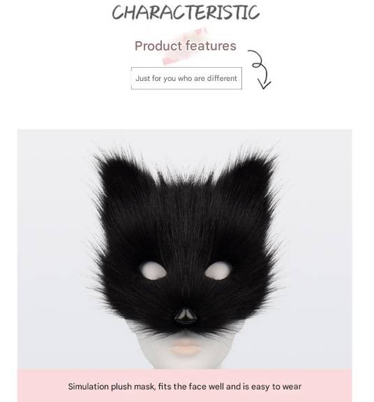 Dark grey Halloween Furry Fox Costume Set - Plush Mask, Ears Headband, Tail, and Paws for Cosplay