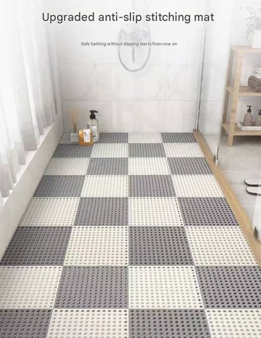 Green And Pink DIY Interlocking Non-Slip Floor Tiles - 18-Pack PVC Drainage Mat for Shower & Bathroom Safety