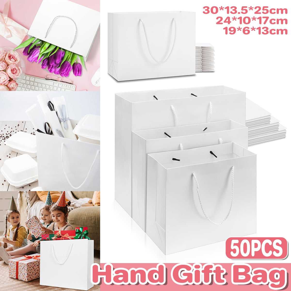50PCS Kraft Paper Gift Bags Custom Blank Shopping Handbags for Garment Packaging - 17x24x10cm
