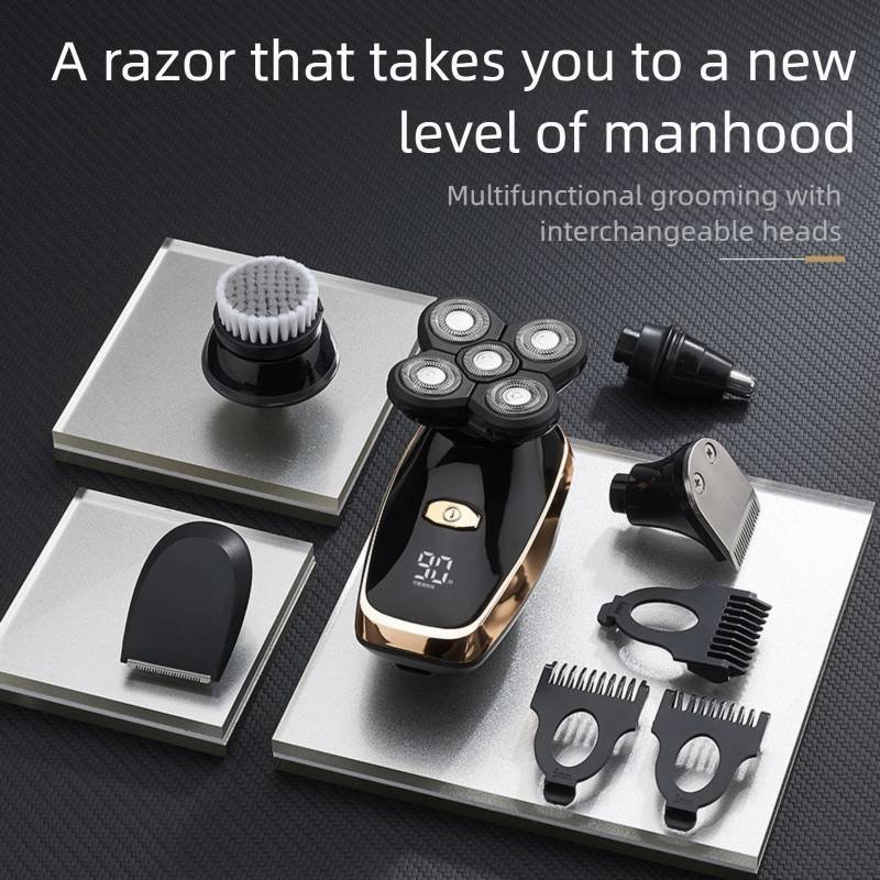 Black 5-Head Rotary Shaver - Waterproof & wireless