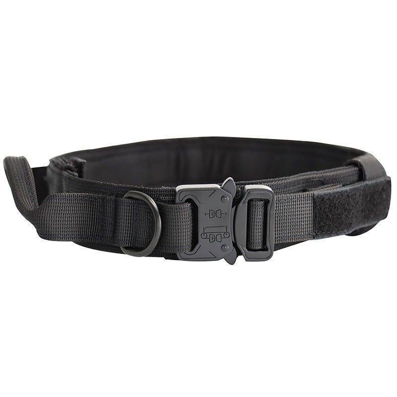 XL Black Tactical Dog Collar - Heavy Duty Nylon Pet Collar for Medium & Large Dogs, Adjustable (3.8cm Width) 