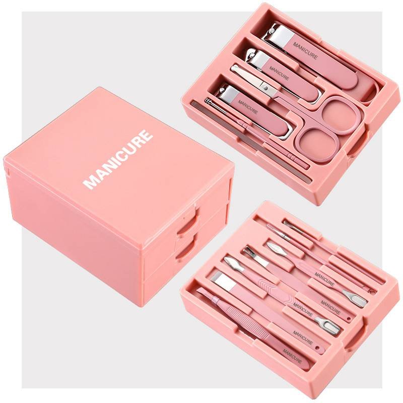 Pink Professional 13-Piece Manicure & Pedicure Set - Anti-Splash Carbon Steel Nail Clippers Kit with Compact Drawer Organizer